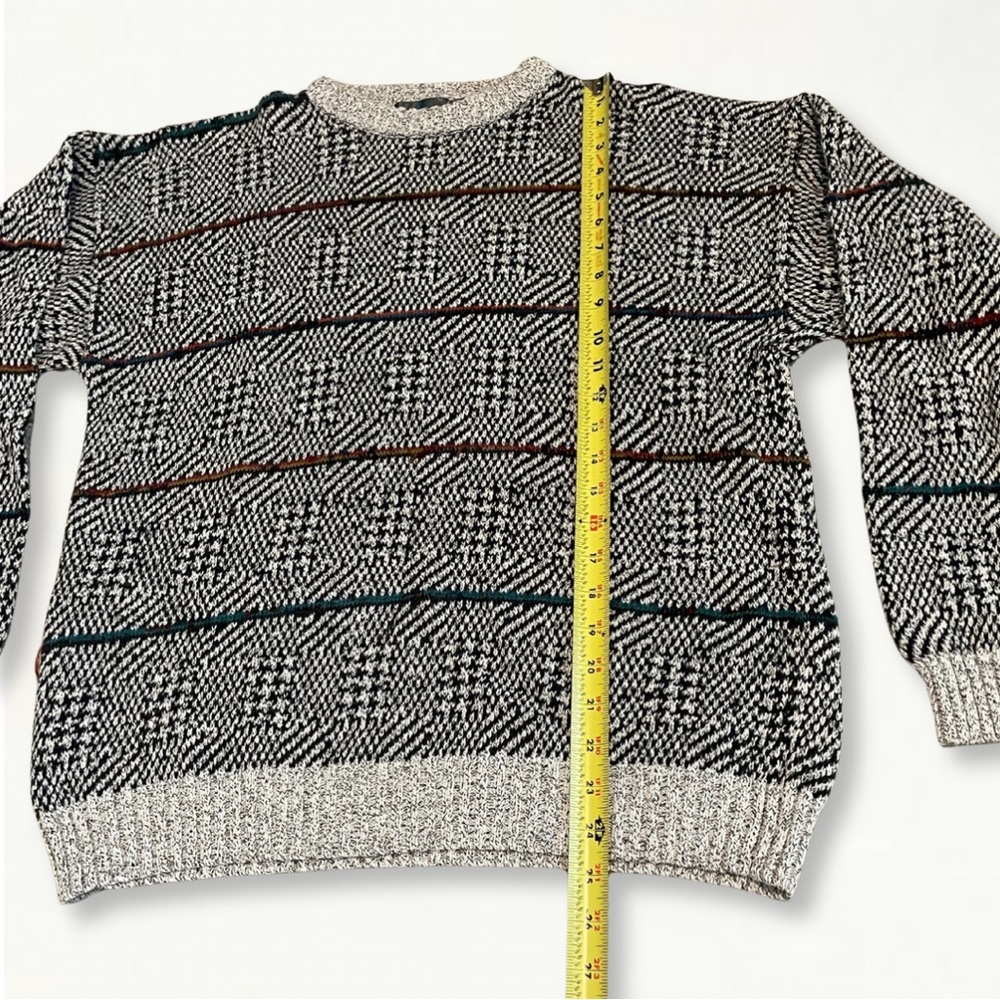Vintage 90s Etchings Heavy Knit Crewneck Sweater Large Striped Optical Illusion - Picture 16 of 16